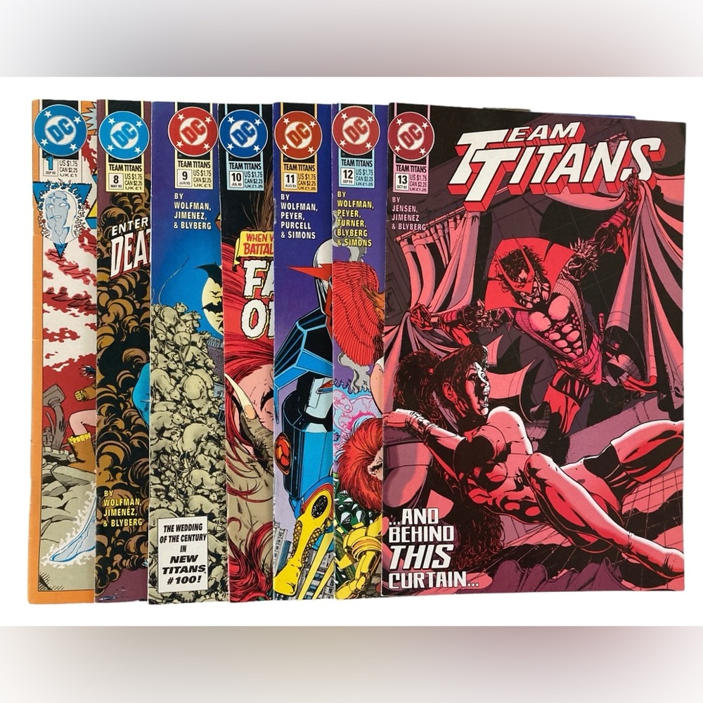 Lot - 7 Team Titans Comic Books #1, 8, 9, 10, 11, 12, 13. GUC. 1992-1993